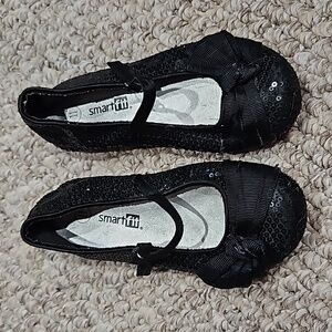 Girls black flat sequin dress shoes size 11